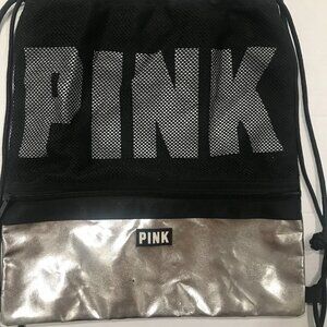 PINK  Black and Silver drawstring backpack women